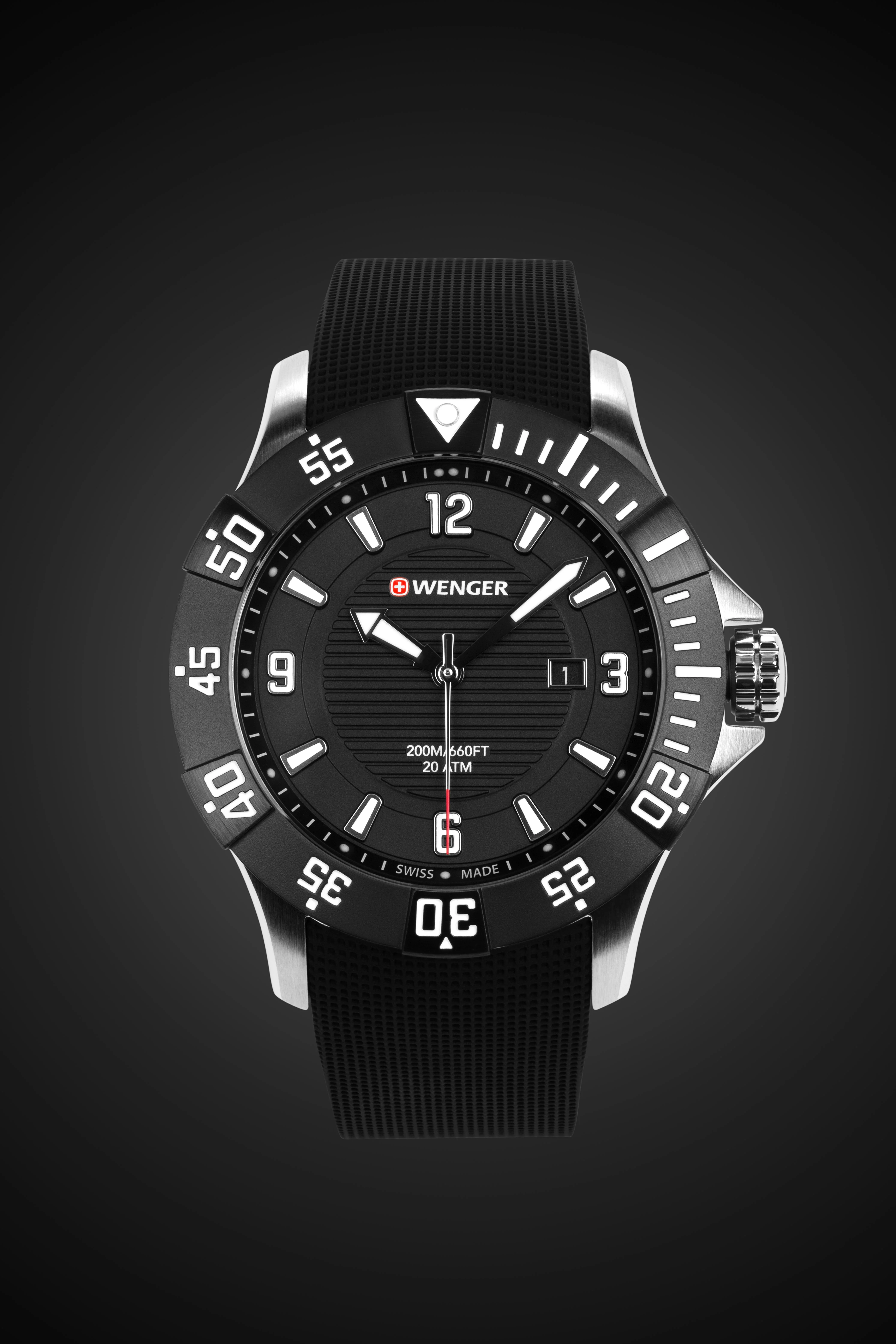 Wenger Seaforce Swiss Watch in Black with Black Dial and Black Silicone Strap - Image 6