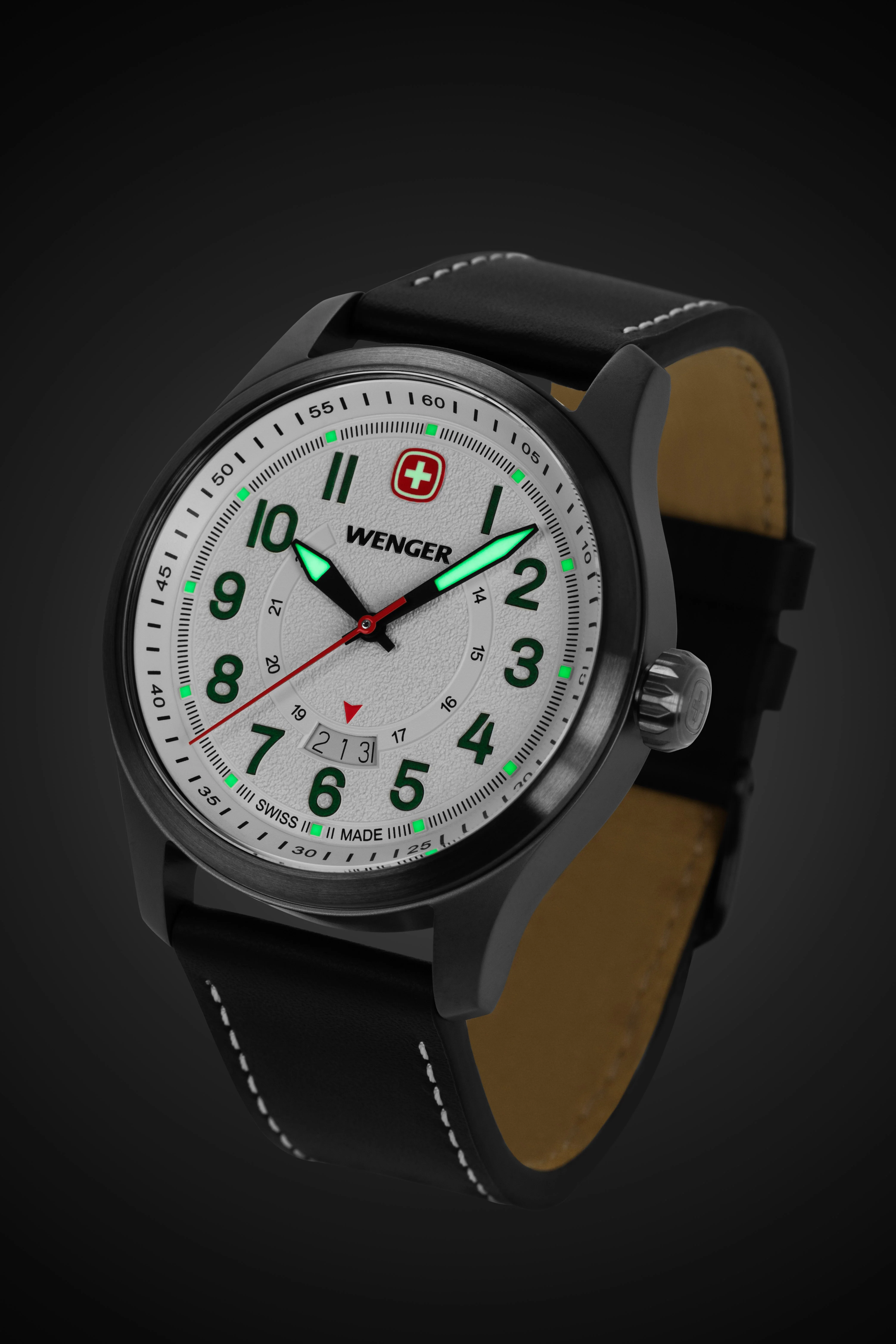 Wenger Terragraph Swiss Watch in Black Ice with White Dial and Black Leather Strap - Image 3