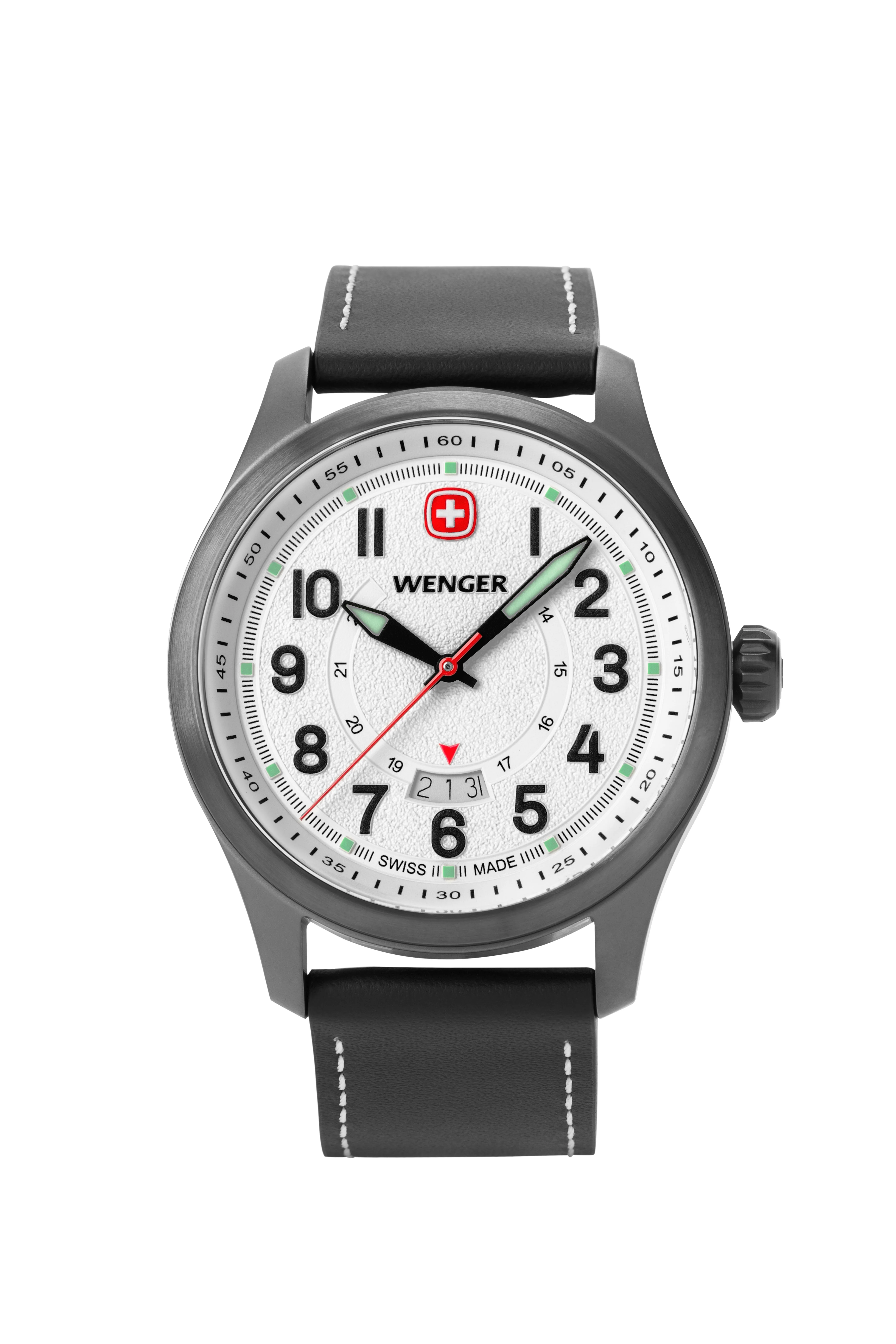 Wenger Terragraph Swiss Watch in Black Ice with White Dial and Black Leather Strap - Image 4