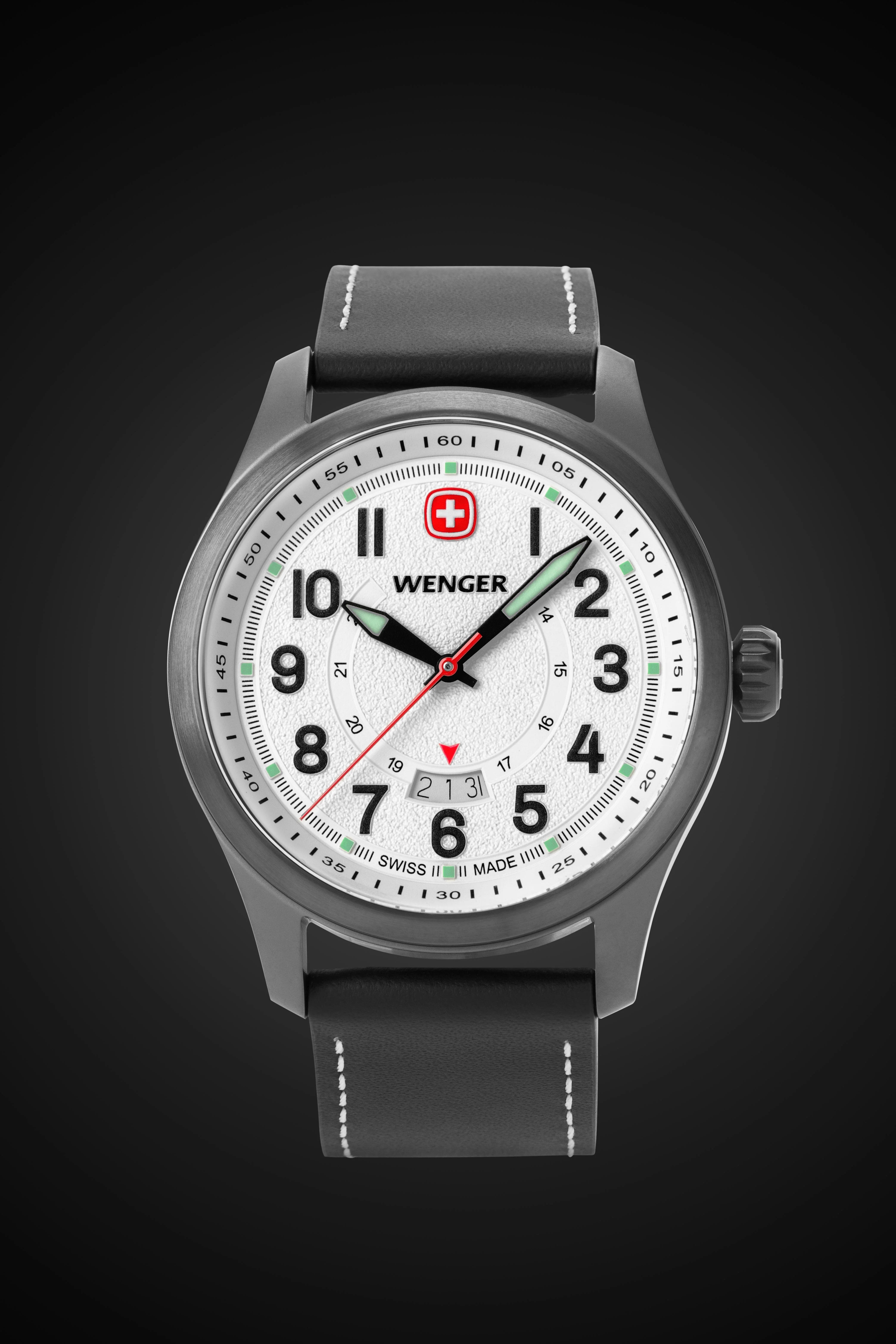 Wenger Terragraph Swiss Watch in Black Ice with White Dial and Black Leather Strap - Image 7
