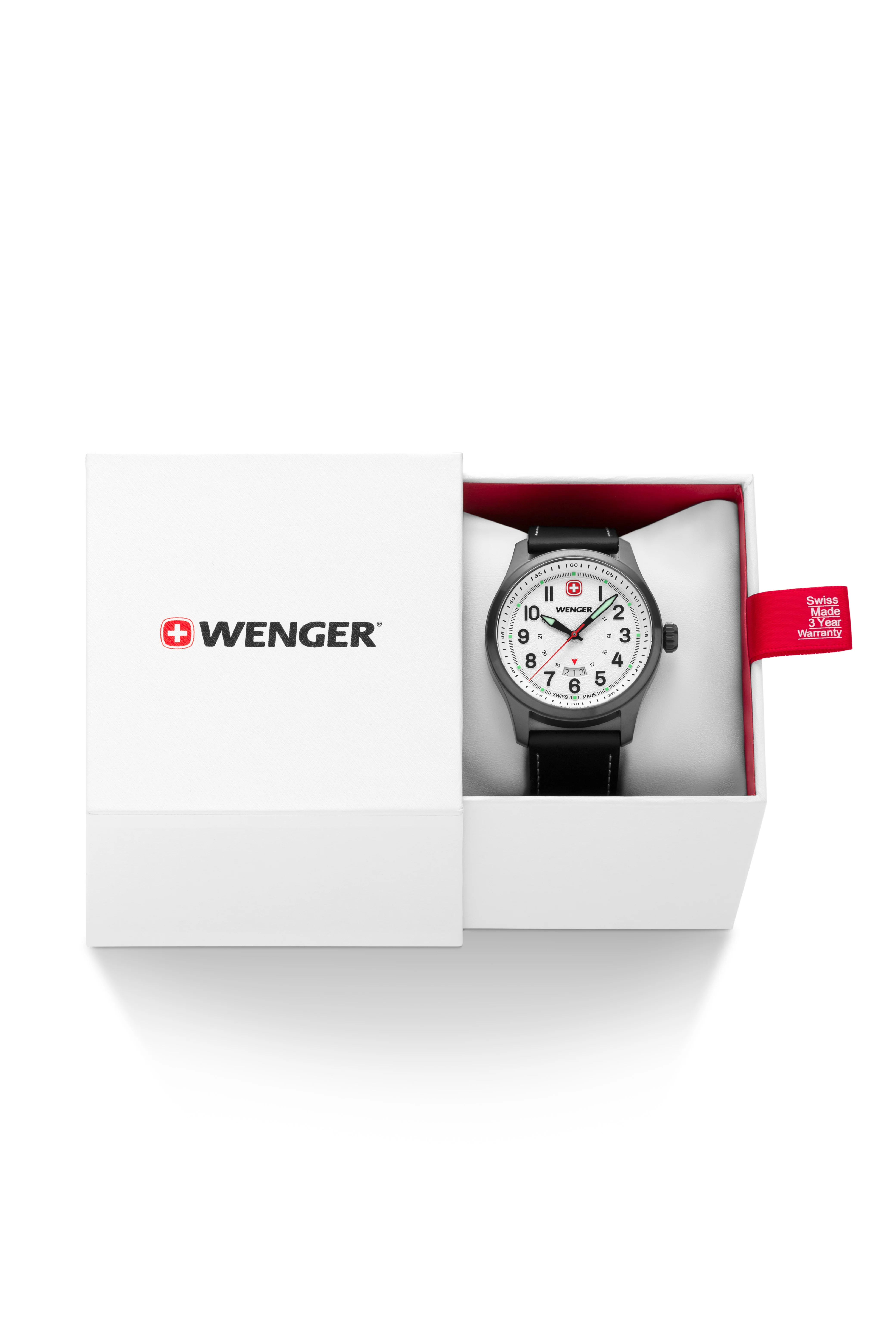 Wenger Terragraph Swiss Watch in Black Ice with White Dial and Black Leather Strap - Image 9