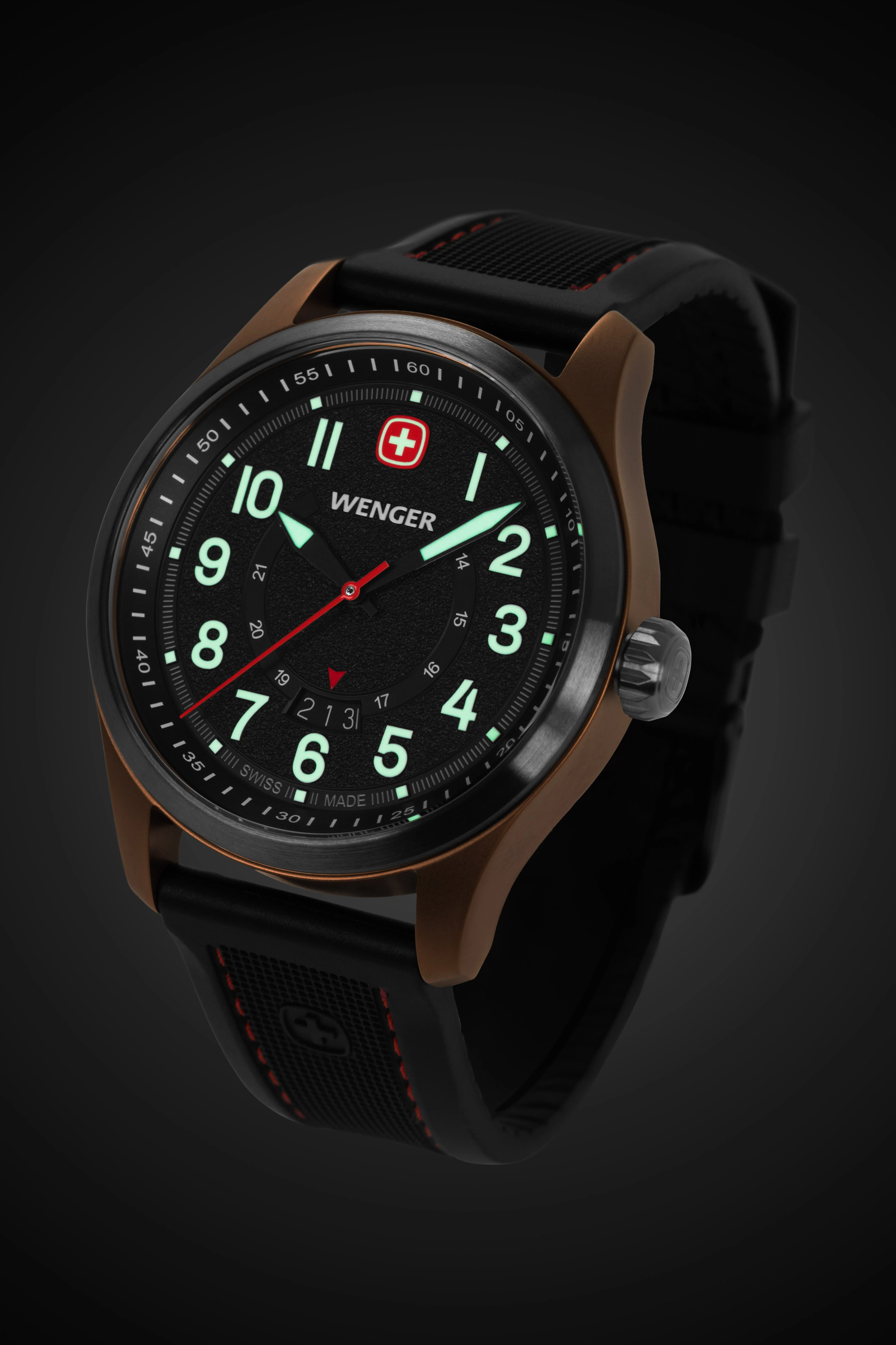 Wenger Terragraph Swiss Watch in Bronze and Black Ice with Black Dial and Black Silicone Strap - Image 3