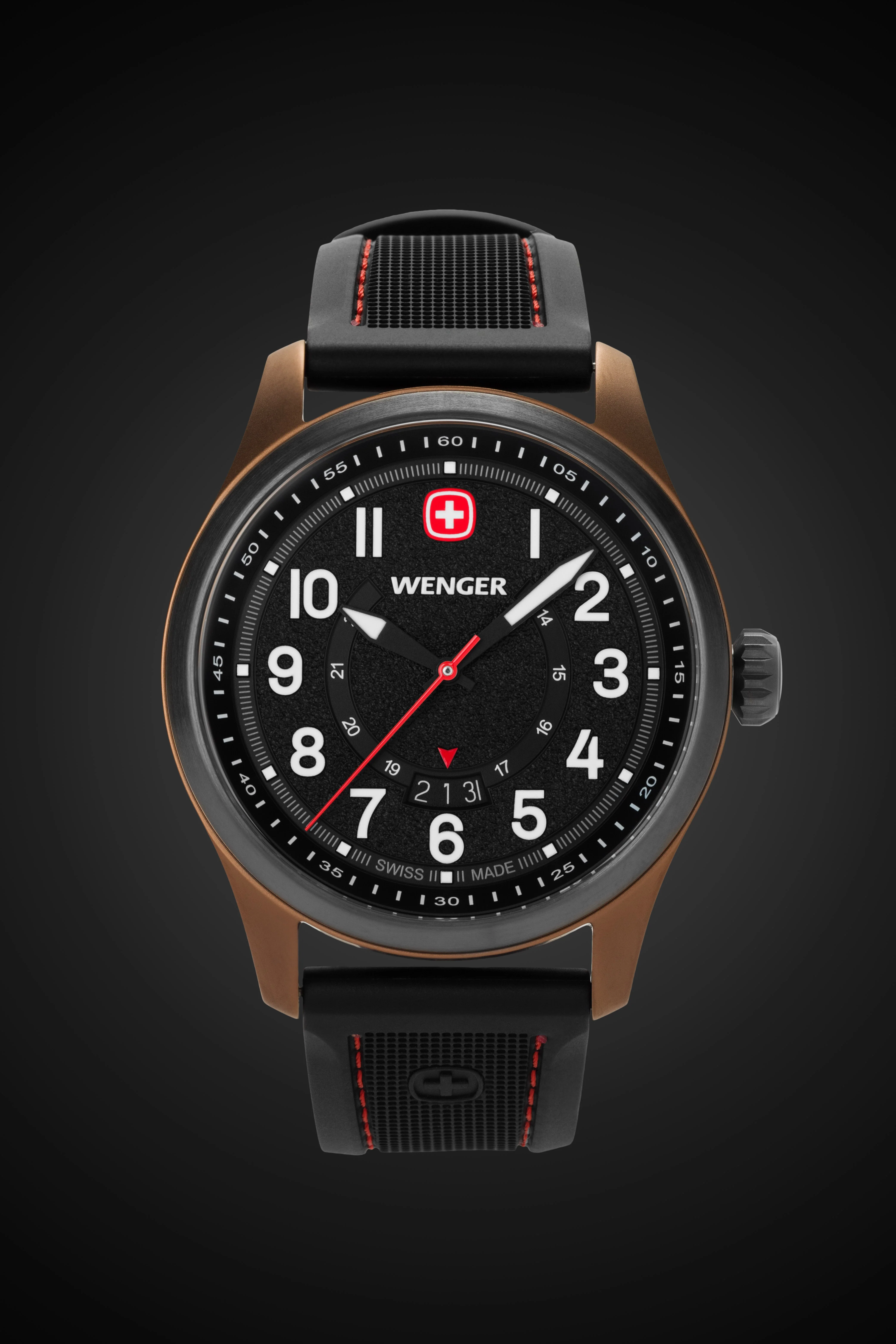Wenger Terragraph Swiss Watch in Bronze and Black Ice with Black Dial and Black Silicone Strap - Image 8