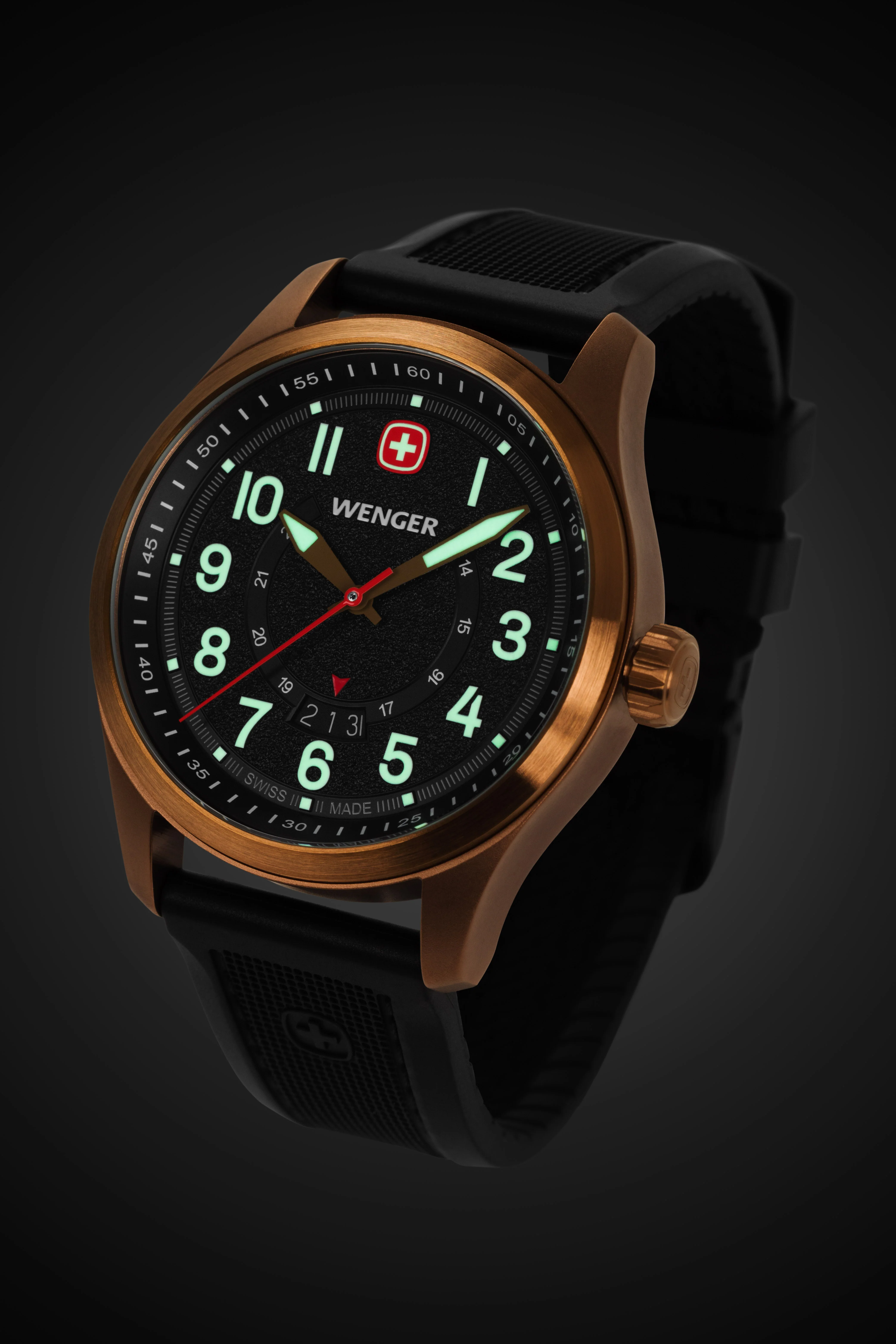 Wenger Terragraph Swiss Watch in Bronze with Black Dial and Black Silicone Strap - Image 3