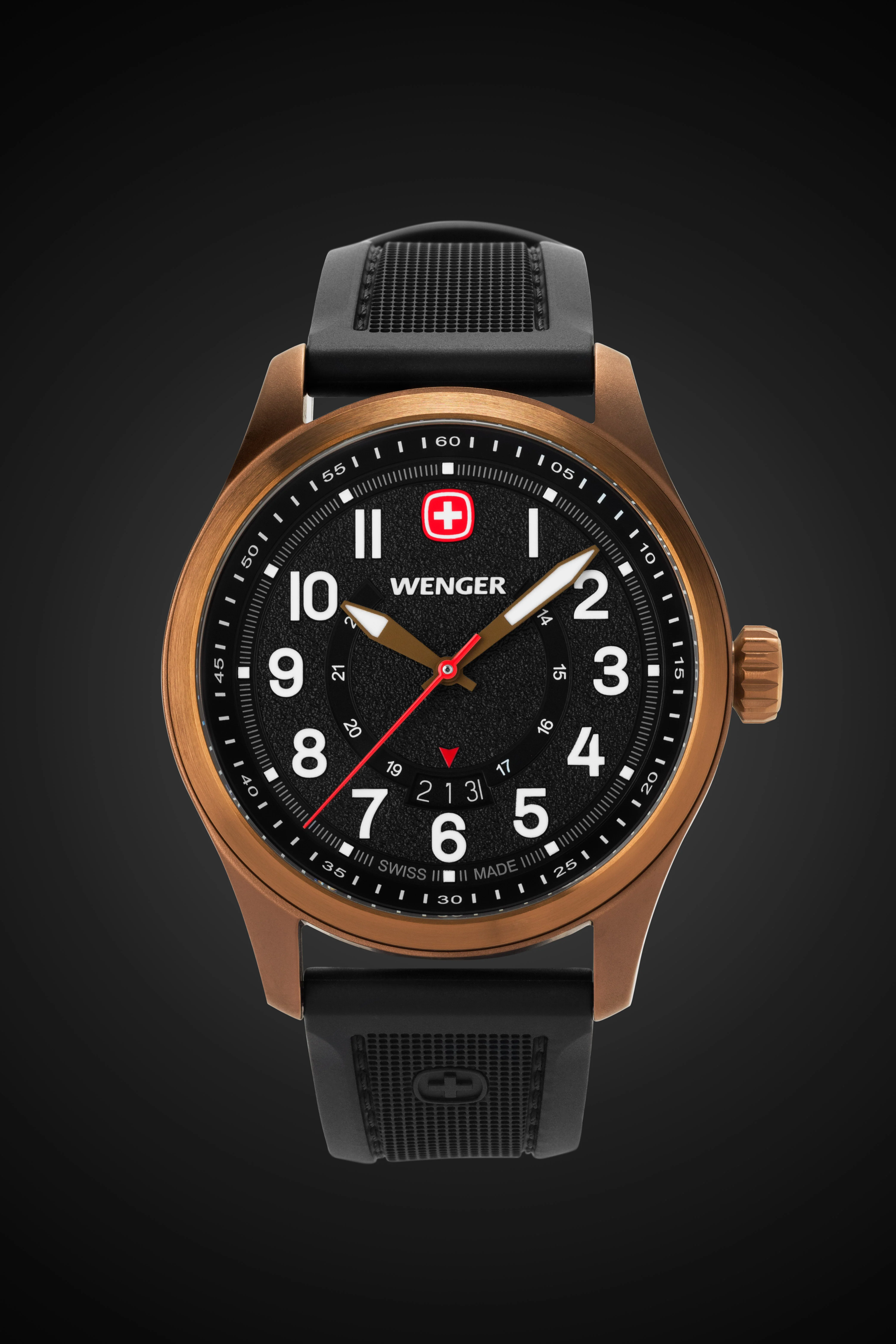 Wenger Terragraph Swiss Watch in Bronze with Black Dial and Black Silicone Strap - Image 7